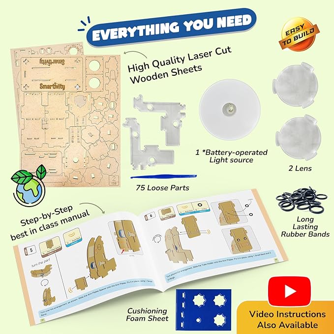 Smartivity Microscope 100x Zoom STEM Toy for Kids Age 8 to 14 Years Old | Cool Birthday Gifts Ideas for Boys & Girls | DIY Science Toys for 8,9,10,11,12,13,14 Years I Wooden Engineering Game