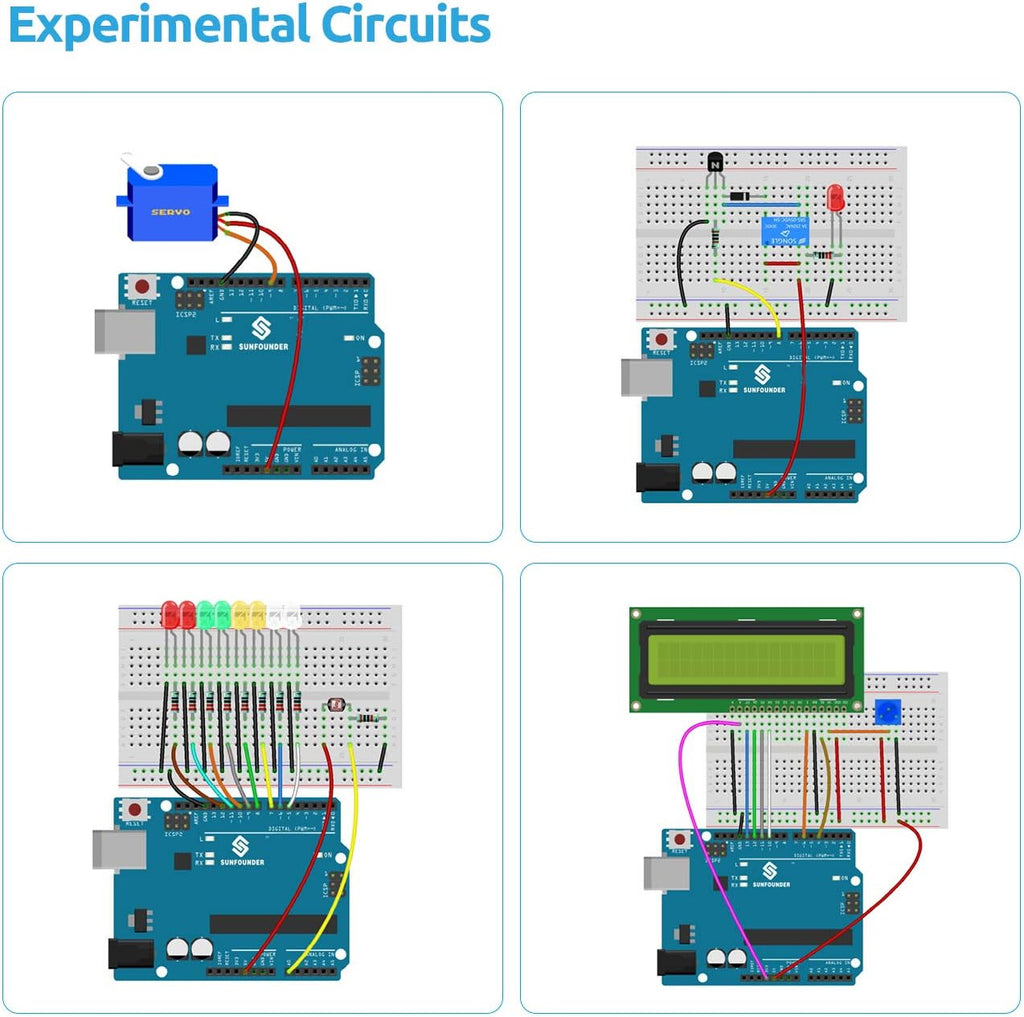SUNFOUNDER Electronics Fun Kit with 1602 LCD Module, Breadboard, LED, Resistor for Arduino UNO Mega Gold Raspberry Pi