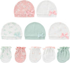 Baby Hat and Mittens Set Cotton Newborn Baby Hats Caps for Boys and Girls, 0-6 Months