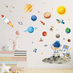 Outer Space Astronaut Wall Stickers - Planets Rocket Boys Wall Decals - Baby Nursery Kids Room Daycare Playroom Classroom Wall Decor