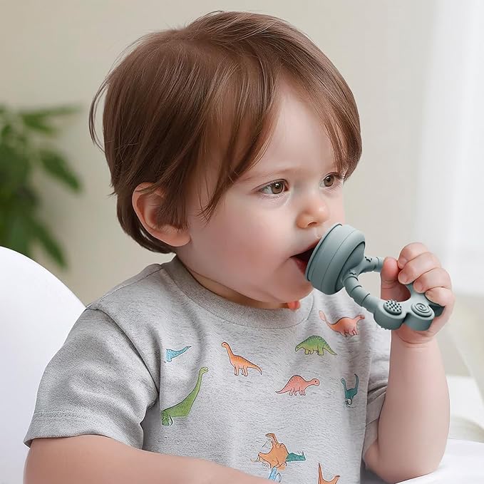 2 Pack Baby Fruit Food Feeder + Breastmilk Popsicle Molds,Baby Teethers,BPA Free,3 Sizes,2mm Fine Holes to Prevent Choking,Perfect for Teething Relief & Infant Solid Food Introduction,3 M+ (Sage/Grey)