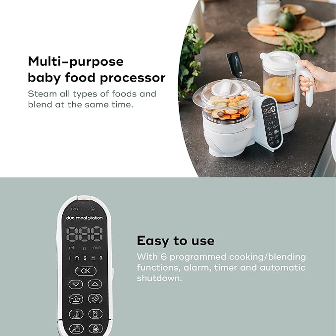 Babymoov Duo Meal Station 6 in 1: Multi-Speed Baby Food Maker Steamer and Puree Blender, Baby Food Processor that warms & defrosts (Nutritionist Approved), Mineral Beige
