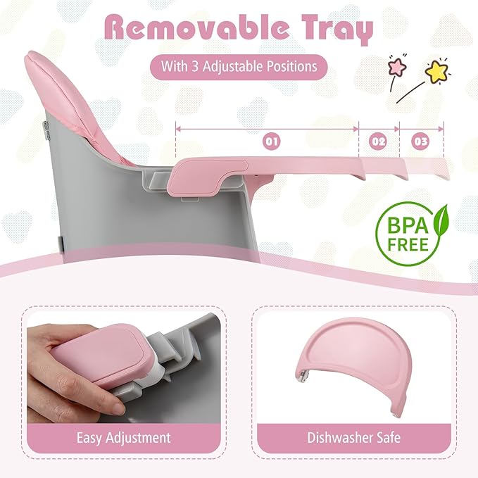 HONEY JOY 16-in-1 Baby High Chair, Convertible Highchair for Babies and Toddlers/Booster Seat/Activity Center with Toys, Building Block Table & Stool, Safety Harness, Removable Cushion & Tray (Pink)