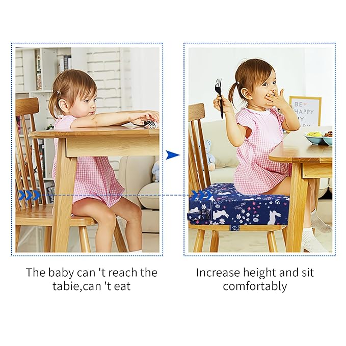 SMZCTYI Toddler Booster Seat for Dining Table, Stronger Support Non-Slip Bottom Double Safe Straps Booster Seat Dining Toddler, Portable Travel Increasing Cushion (Navy Blue Rabbit)