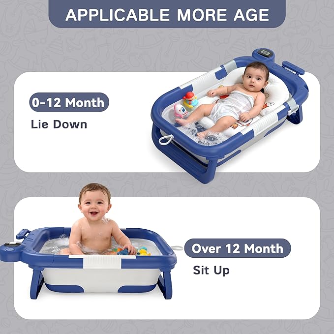 Collapsible Baby Bathtub for Newborn to Toddler (0-24 Months), Portable Baby Bath Tub for Travel, Newborn Bathtub with Soft and Supportive Cushion (Astronaut-Blue)