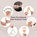 Kids Guitar Set for Girls - Toys for 2 3 4 Year Old Girl Birthday Gifts - 7 in 1 Wooden Montessori Musical Instruments with Ukulele/Tambourine/Maracas/Flute for Toddler 2-5(Pink)