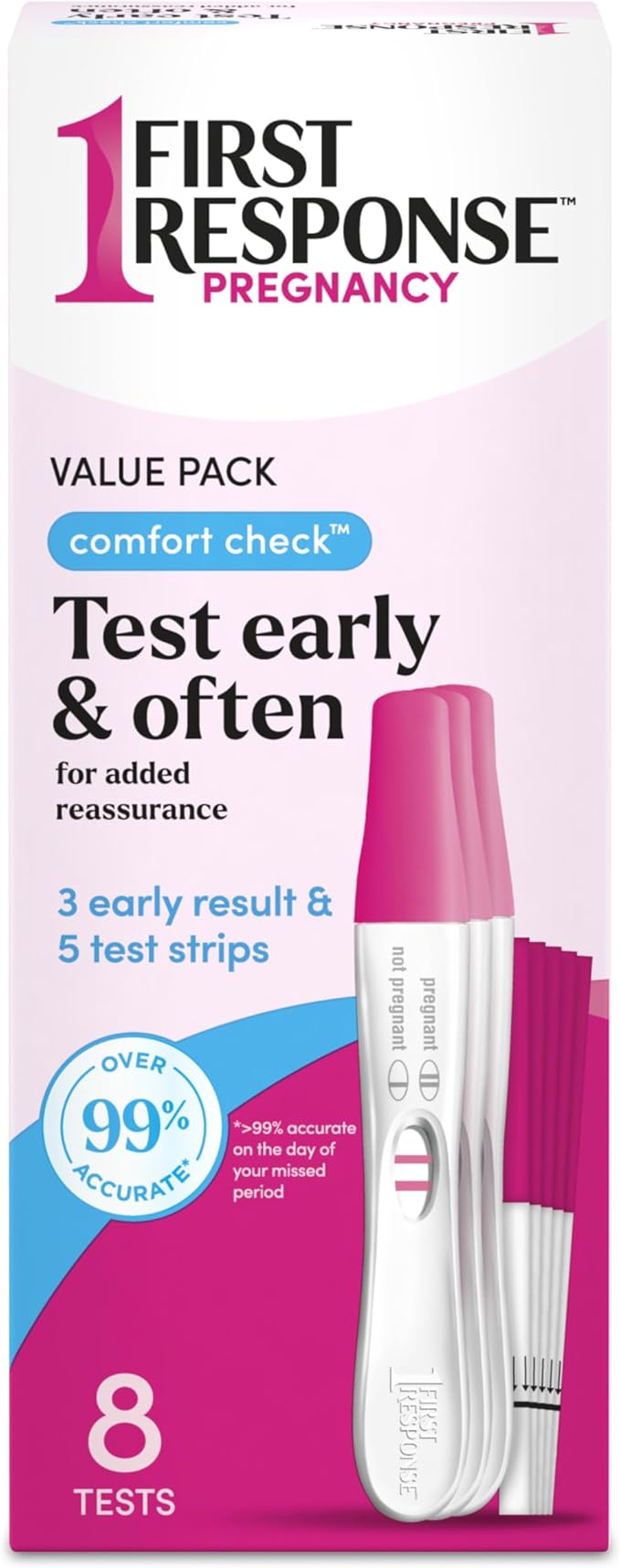 FIRST RESPONSE Comfort Check Pregnancy Test, 8 Count, Pink & White