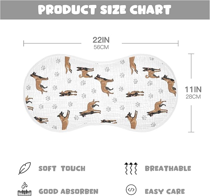 1 Pack Muslin Burp Cloths Belgian Dog Paw Prints White Cotton Baby Burp Cloths Ultra Absorbent and Soft Spit Up Rags for Newborn Babies Boys Girls 22x11 Inch
