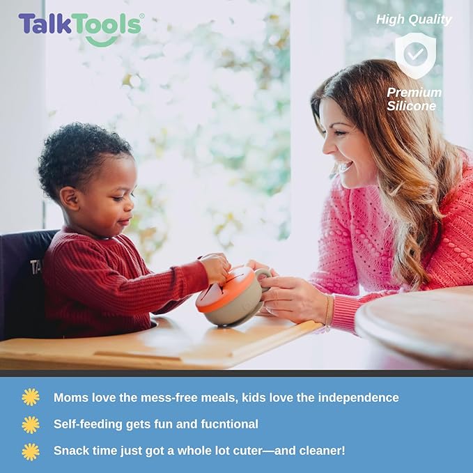 TalkTools Itsy Bowl & Snack Lid | Suction silicone dish for toddlers | Safe, fun, self-feeding mealtime essential (Bubblegum).