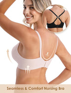 HOFISH Maternity Nursing Bras for Breastfeeding, 3 Pack Pregnancy Deep V Neck Wireless Bra with Extenders & Clips