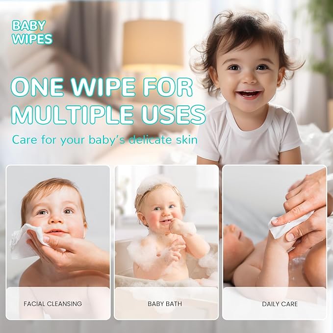 HAPPY BUM Baby Wipes, Large Dry Wipes for Baby, Unscented, Sensitive Skin, Wet and Dry Use, 600 Count, 6 Packs