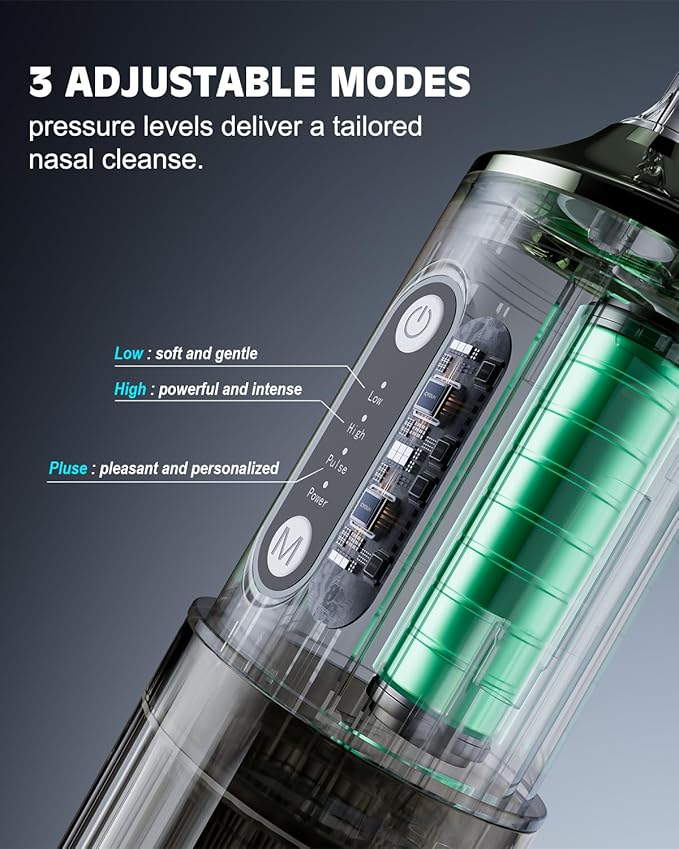 Nasal Irrigation System Electric Neti Pot Sinus Rinse Machine 200ml for Adults & Kids with 4 Nozzles & 30 Salts, USB-C Charge, Gentle Nasal Irrigation Device for Sinus Relief & Allergy（Gray）