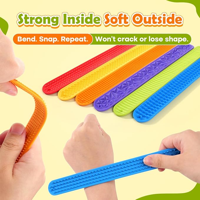 Sensory Fidget Toys Slap Bracelets: Textured Silicone Sensory Toys for Kids, Calming Tool for Special Needs, Wearable Anxiety Relief Items for Adults Office Desk, Travel Classroom Must Haves 6 Pack