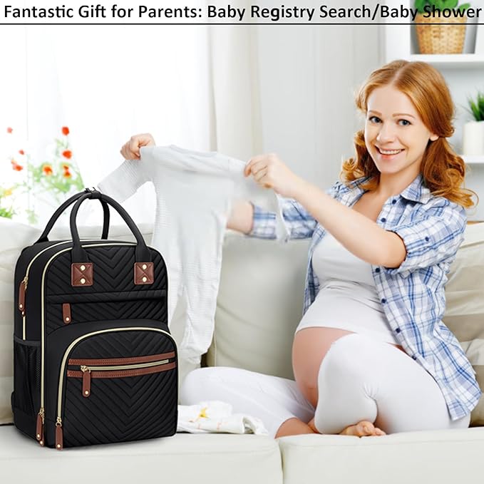 Diaper Bag Backpack for Women with Changing Pad, Baby Bag with Insulated Pockets Multifunctional Diaper Bags For Baby Girl Boy Waterproof Baby Bags For Boys Girls Maternity Bag Black