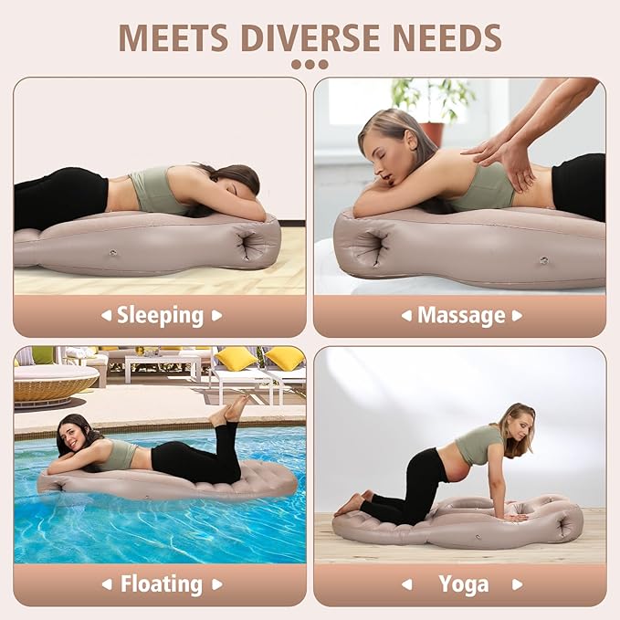 Pregnancy Blow Up Pillow, Belly Mattress for Pregnant Women with Electric Pump, Full Body Maternity Airbed with Hole for Stomach Sleeping, Back Pain & SPD Relief, Gray