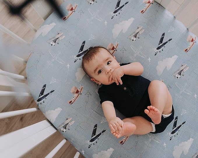 Baby Bassinet Sheets for Boy, Girl (Airplanes & Clouds) 2-Pack - Fitted Bedside Bassinet Sheets - Buttery Soft Cotton Blend for Standard Mattress Pad