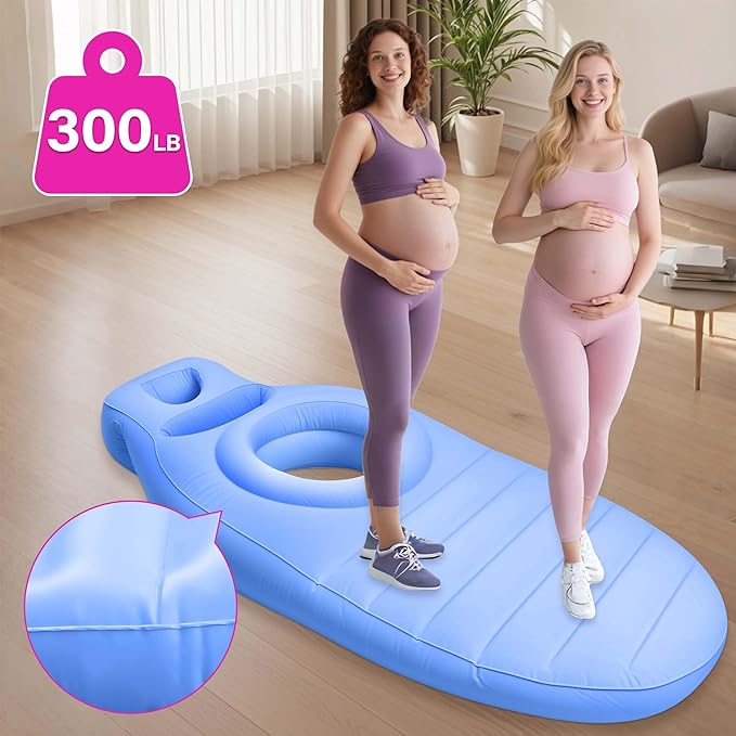 Inflatable Pregnancy Pillow with Belly & Head Hole – Full Body Maternity Airbed for Stomach Sleeping, Back Pain & SPD Relief – Comfortable, Portable & Includes Electric Pump Blue
