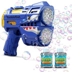 Rechargeable Blue Shark Bubble Guns for Kids, LED Light Up Bubble Machine Blower with 2 Bottles Bubble Refill Solution for Kids, Bubble Makers Blaster for Toddlers, Summer WeddingToys Gift