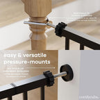 Comfy Cubs Baby Safety Gate with 3 Extensions - Adjustable 42" x 1.9" x 30" Q195 Steel Doorway Barrier - Powder-Coated Finish for Stairs and Doorways - Walk-Through Design Pet Gate - Black