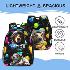 Funny Astronaut Dog Print Kids Backpack, Planet Space Galaxy Themed School Bag for Boys & Girls, Lightweight and Durable Bookbag for Age 5-12, Backpack Ideal for School & Outdoor Adventures