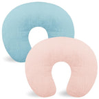 Hooyax Muslin Nursing Pillow Covers 2 Pack, Soft and Breathable Nursing Covers for Breastfeeding Pillows, Adorable Infant Feeding Pillow Slipcover for Baby Boy and Girls (Blue Pink)