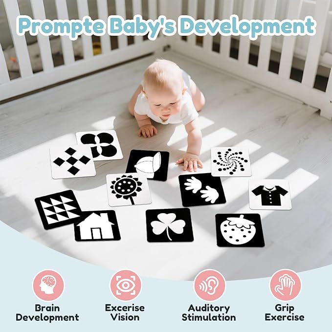 Car Seat Toys for Babies 0-6 Months,Hanging Rattle Toys for Crib Mobile, Baby Spiral Hanging Stroller Black and White High Contrast Toys for Newborn 0 3 6 9 12 Months Baby Boys Girls (Set-2)