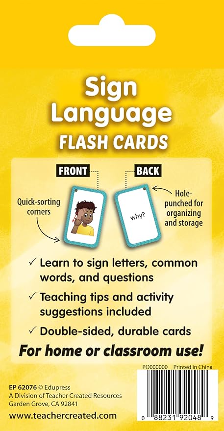 Teacher Created Resources Sign Language Flash Cards (EP62076), White Medium
