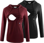 GINKANA Women's Nursing Hoodie Sweatshirt Long Sleeves Breastfeeding Maternity Tops Casual Clothes