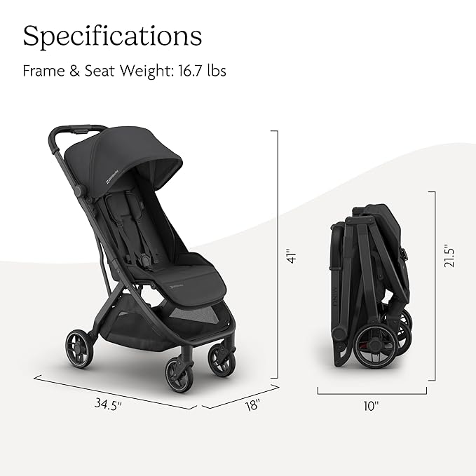 UPPAbaby Minu V3 Travel Stroller | Lightweight + Compact Design | One-Hand Fold + Unfold | from Birth + Overhead Compatible | Jake (Charcoal/Carbon Frame/Black Leather)