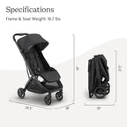 UPPAbaby Minu V3 Travel Stroller | Lightweight + Compact Design | One-Hand Fold + Unfold | from Birth + Overhead Compatible | Jake (Charcoal/Carbon Frame/Black Leather)