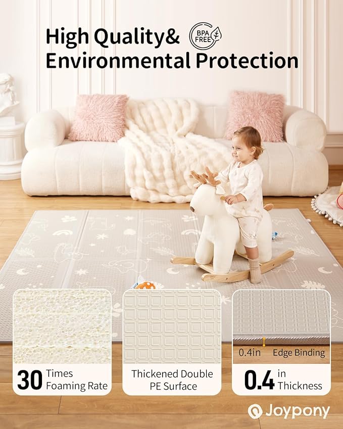 Baby Play Mat 79x 71 Inch, Extra Large Foldable Play Mats for Babies and Toddlers, Waterproof & Anti-Slip Portable Baby Floor Mat for Tummy Time, Non Toxic Foam Play Mat for Floor Travel Bag