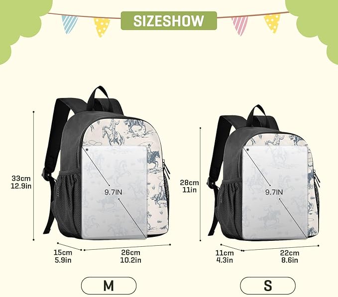 Toddler Backpack Western Cowboy Waterproof Mini Backpack Boys/Girls Cute Kindergarten Pre School Bags 11 Inch