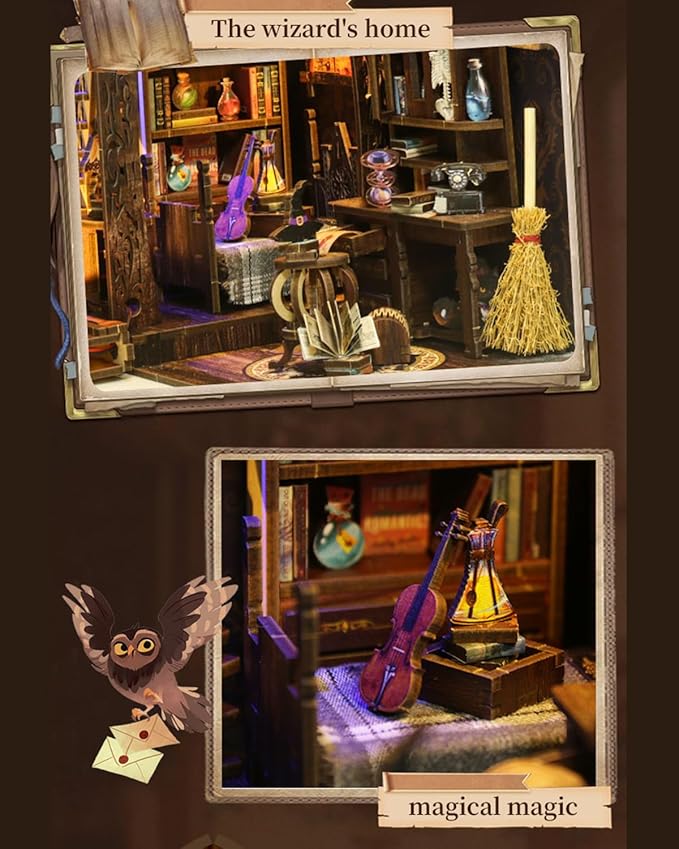 Book Nook Kit - DIY Miniature House Dollhouse 3D Puzzles for Adults and Teens - Gifts for Family and Friends Bookshelf Decor Tiny House Model Build with LED Light (BV02-011)