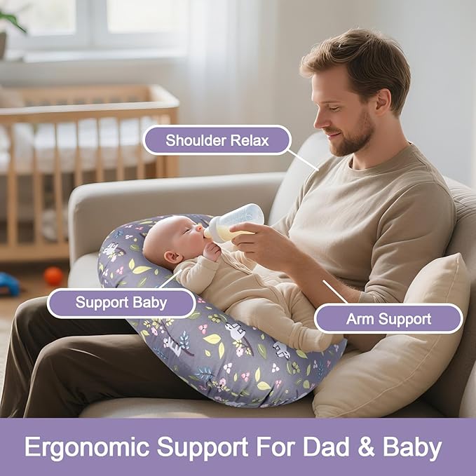 Nursing Pillow, Breastfeeding Pillow with Removable Cotton Cover, Baby Feeding Pillow for Mom Easier Breast Feeding and Bottle Feeding, Breastfeeding Support Cushion for Newborn (Sloth)