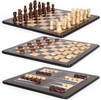 3-in-1 Wooden Chess, Backgammon Set and Checkers Set- 12 Inch Portable Board Game for Kids and Adults, Classic Strategy Game with Durable Chess Pieces Perfect for Travel Family Game Educational Games