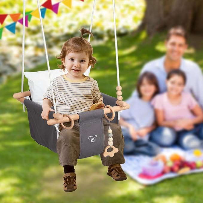 2 in 1 Baby Jumper with Toddler Swing, Baby Jumpers and Bouncers,Indoor Outdoor Toddler Swing Set, Cotton, White