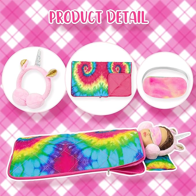 K.T. Fancy 18 Inch Girl Doll Clothes and Accessories Sleeping Bag Set Rainbow Angel of Doll Sleeping Bag, Pajamas, Shoes, Eye Mask, and Doll Pillow Outfits