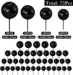 75 Pieces Black Cake Balls Topper Decorations Foam Cupcake Topper Mini Balloon Cake Topper Balls Cake Picks for Cake Deco Birthday Party Wedding