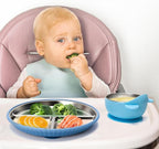 Stainless Steel Kids Plates and Bowls with Suction, Divided Baby Plate and Toddler Bowl with Removable Silicone Suction, Non-Slip Baby Feeding Set Dishwasher Safe, 4 Packs
