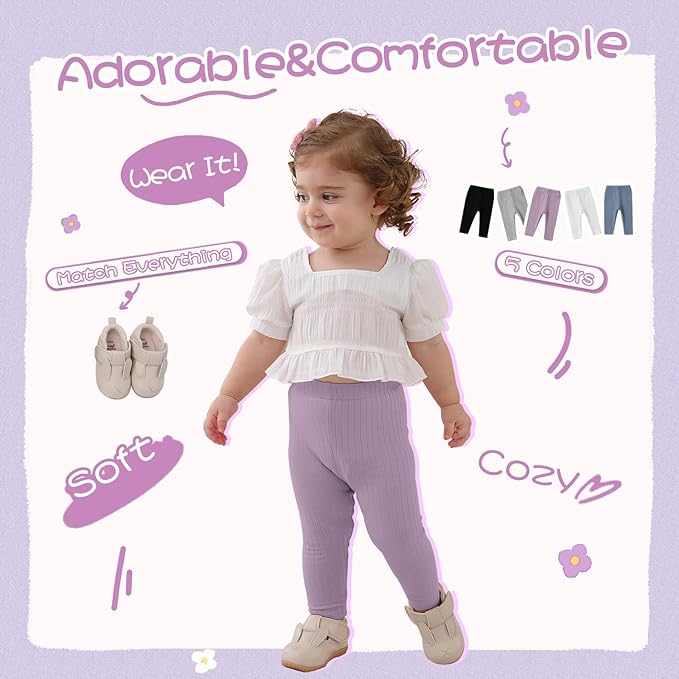 Newborn Toddler Baby Girl Pants Leggings Ribbed Straight Flare Infant Girl Pants Leggings Bell Bottoms 5 Packs