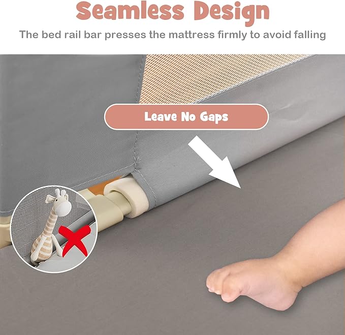 BABY JOY Bed Rail for Toddlers, 77’’ Extra Long, Height Adjustable & Foldable Baby Bed Rail Guard w/Breathable Mesh & Double Safety Child Lock for Kids Twin Double Full Size Queen King Mattress, Gray