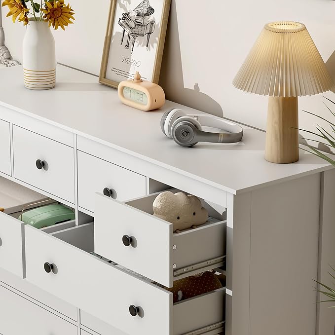 10 Drawer Dresser, 55" Modern White Dressers and Chests of Drawers, 10 Drawer Wide Dressers for Bedroom