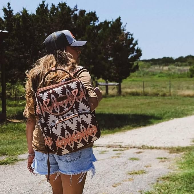 Wrangler Diaper Bag Backpack Aztec Travel Backpack Purses Western Multi-Function Baby Bags for Mom with Waterproof Insulated Pockets