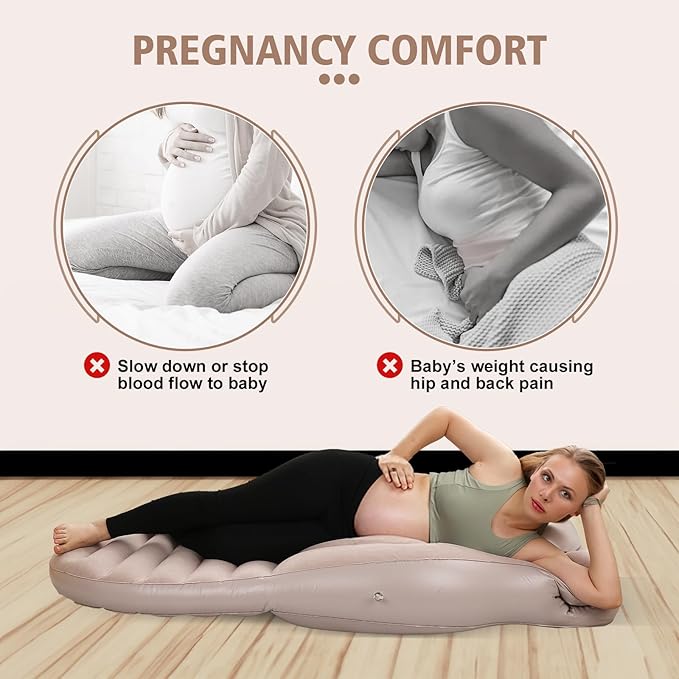 Pregnancy Blow Up Pillow, Belly Mattress for Pregnant Women with Electric Pump, Full Body Maternity Airbed with Hole for Stomach Sleeping, Back Pain & SPD Relief, Gray
