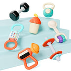 iPlay, iLearn Baby First Gym Rattle Set, Infant Dumbbell Weights Teething Rattles 3-6-12 Month, Newborn Workout Sensory Stroller Toy, Babies Birthday Shower Gift 5 7 8 9 10 Month Toddler Boy Girl-7PCS