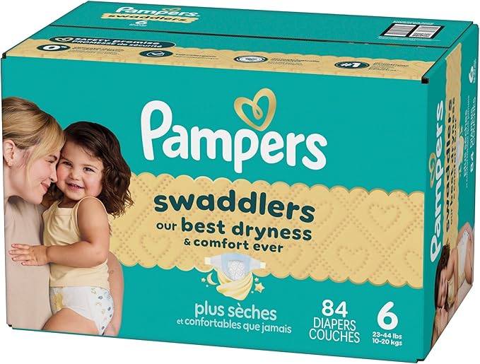 Pampers Swaddlers Diapers, Size 6 (23-44 lbs), 84 Count, Absorbent, Keeps Baby Dry and Comfortable, Skin Safe Disposable Baby Diaper (Packaging May Vary)
