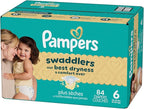 Pampers Swaddlers Diapers, Size 6 (23-44 lbs), 84 Count, Absorbent, Keeps Baby Dry and Comfortable, Skin Safe Disposable Baby Diaper (Packaging May Vary)