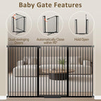 WAOWAO 40.55" Extra Tall 1.37" Ultra Narrow Spacing 30.12-45.87" Extra Wide Dogs Pets Baby Gate Safety Indoor Puppy Pressure Mounted Gate No Drill Black Metal for Stairs,Doorways,Kitchen,Hallway