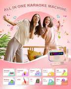 Kids Karaoke Machine for Girls, Kids Toys Gifts for Age 3-12+, Portable Bluetooth Speaker with 2 Wireless Microphones, Toddler Singing Karaoke for Birthday, Family, Home Party (Pink)