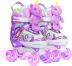 Unicorn Doll Kids Toddler Roller Skates for Girls,WESKIFAN Quad Skating Shoes with Shiny Light up Wheels&Adjustable Sizes Beginners rollerskates for Birthday Xmas Gifts,Patines para Niñas Niños